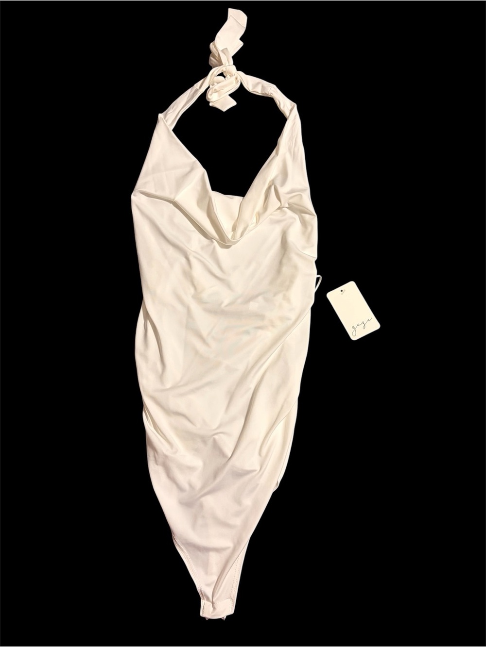 Gaze White Halter Bodysuit with Draped Neckline
